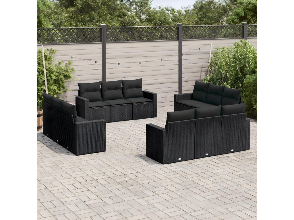 12-Piece Outdoor Patio Set with Cushions Wicker - Black, Wicker