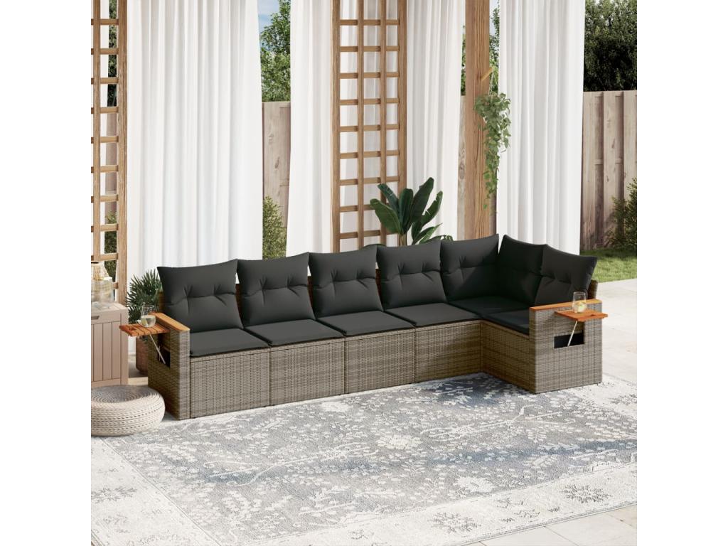 6-Piece Outdoor Patio Set with Cushions Wicker - Gray