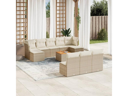 11-Piece Outdoor Patio Set with Cushions Wicker - Beige, Wicker A965