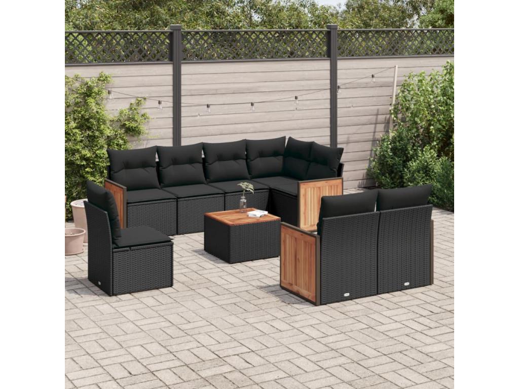 9-Piece Outdoor Patio Set with Cushions Wicker - Black, Wicker 9E57