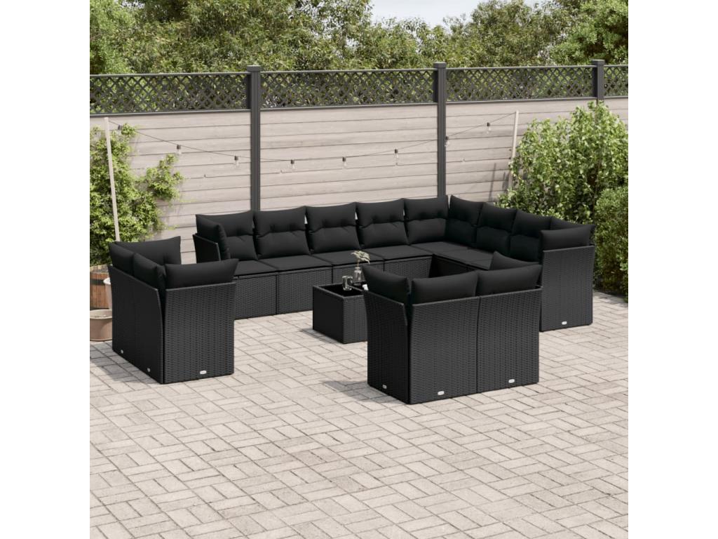13-Piece Outdoor Patio Set with Cushions Wicker - Black