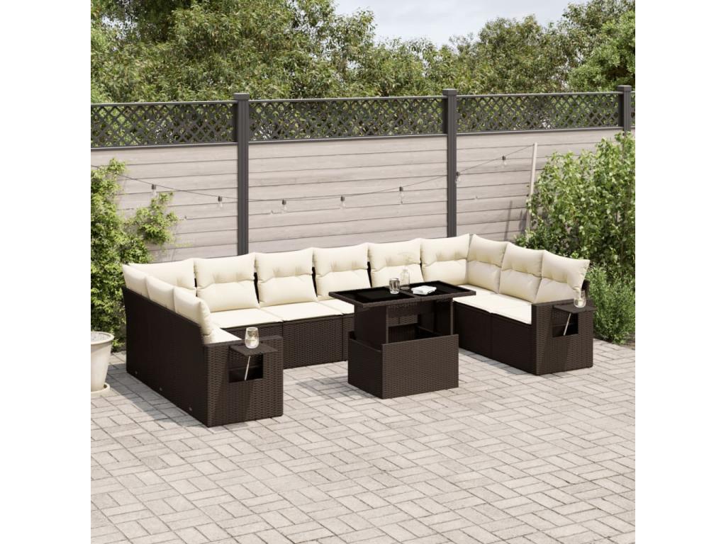 11-Piece Outdoor Patio Set with Cushions Wicker - Brown