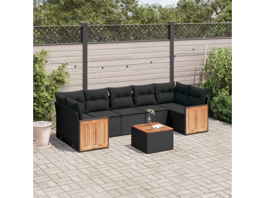 8-Piece Outdoor Patio Set with Cushions Wicker - Black, Wicker CDB4