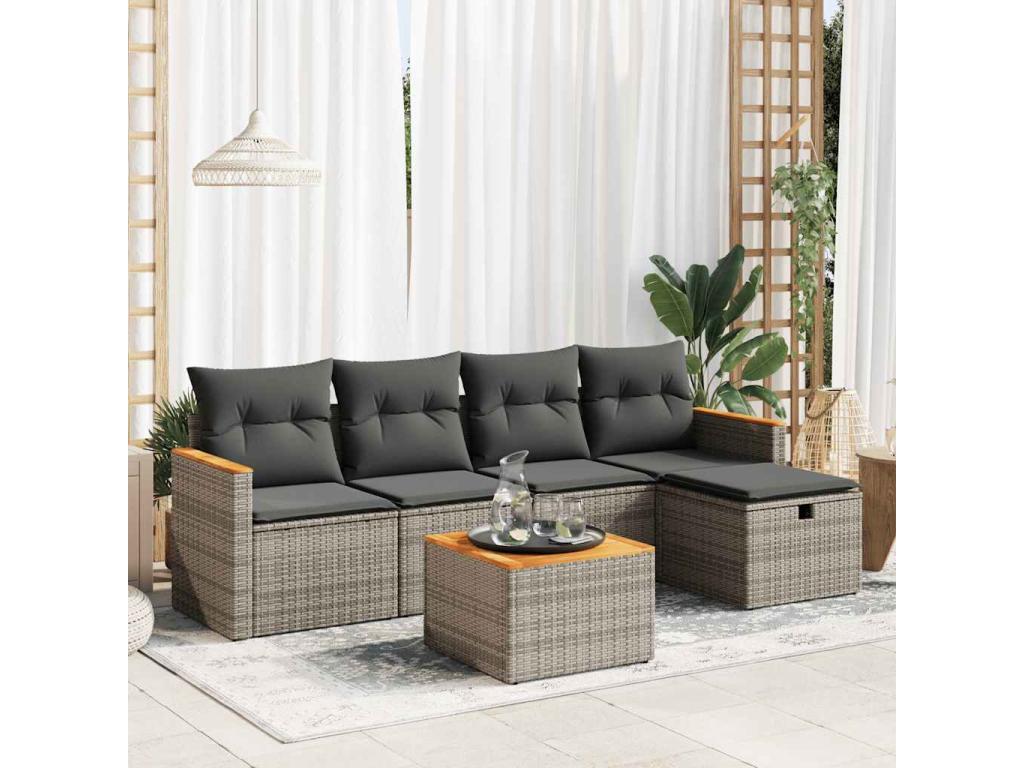6-Piece Outdoor Patio Set with Cushions Wicker - Gray, Wicker