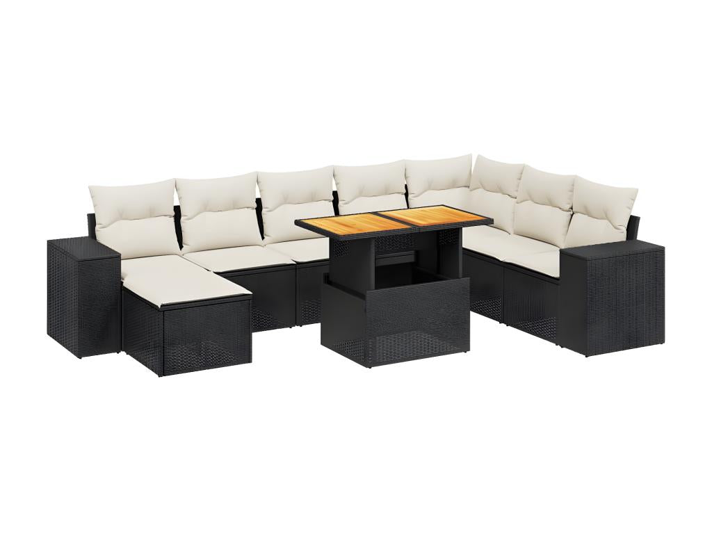 9-Piece Outdoor Patio Set with Cushions Wicker - Black, Wicker