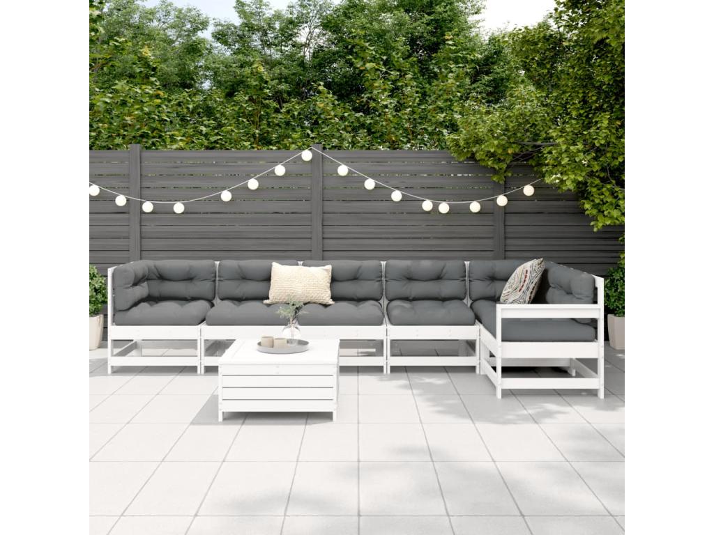 7-Piece Outdoor Patio Set Solid Pine Wood - White