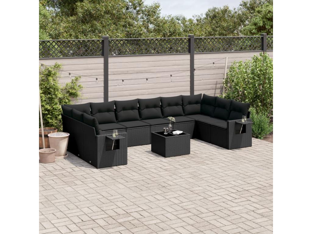 11-Piece Outdoor Patio Set with Cushions Wicker - Black, Wicker