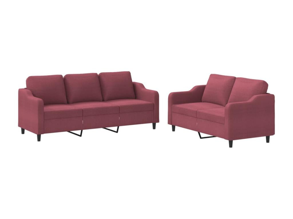 2-Piece Sofa Set with Cushions Fabric - Red, Fabric