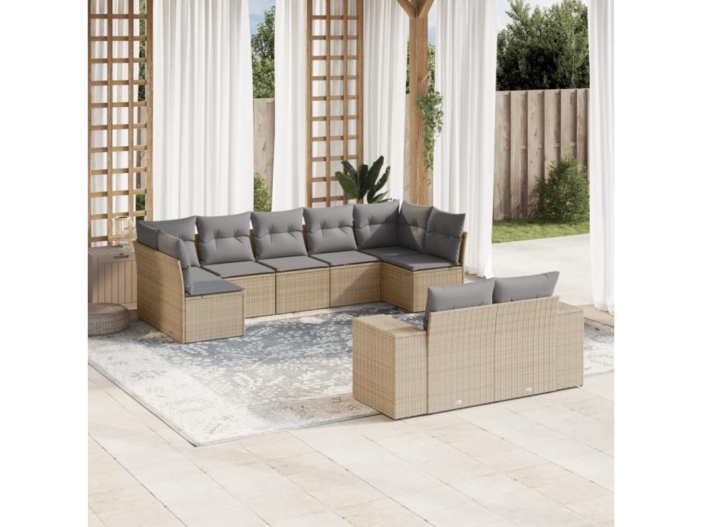 9-Piece Outdoor Patio Set with Cushions Wicker - Beige