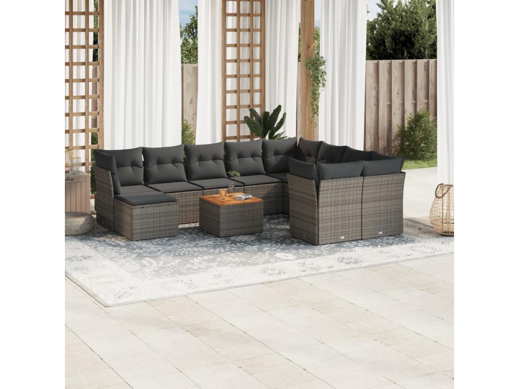 11-Piece Outdoor Patio Set with Cushions Wicker - Gray