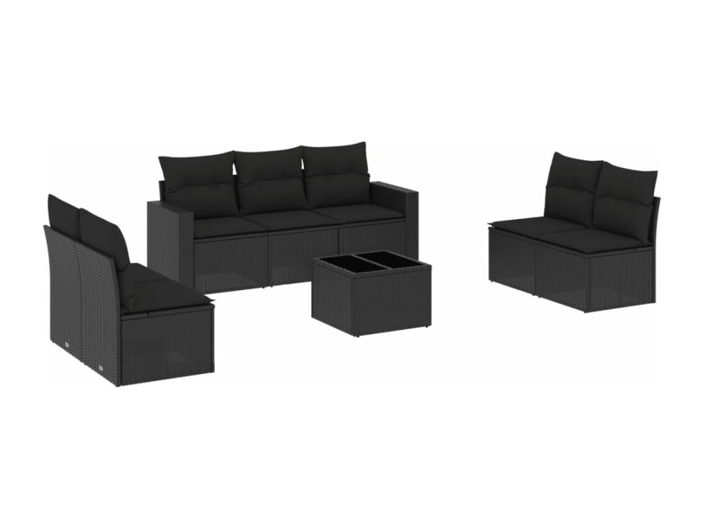 8-Piece Outdoor Patio Set with Cushions Wicker - Black, Wicker