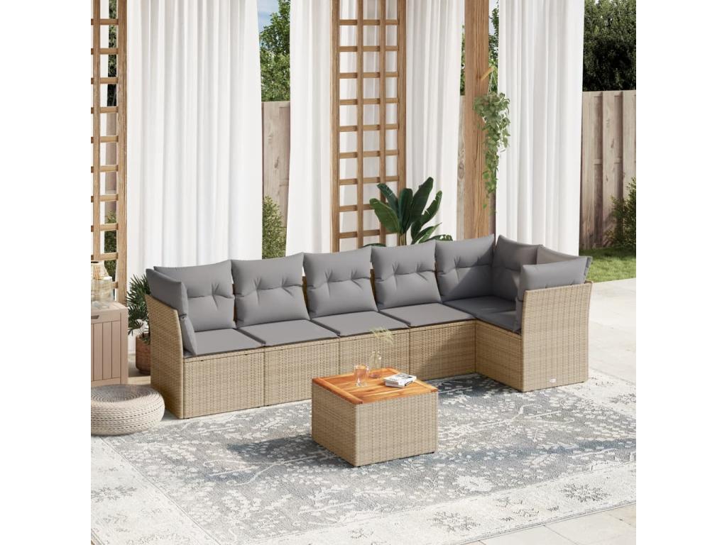7-Piece Outdoor Patio Set with Cushions Wicker - Beige