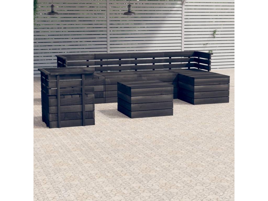 7-Piece Outdoor Patio Set Solid Pine Wood - Gray/Dark Gray