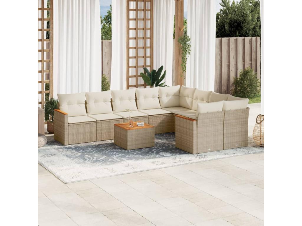 10-Piece Outdoor Patio Set with Cushions Wicker - Beige, Wicker DDFA