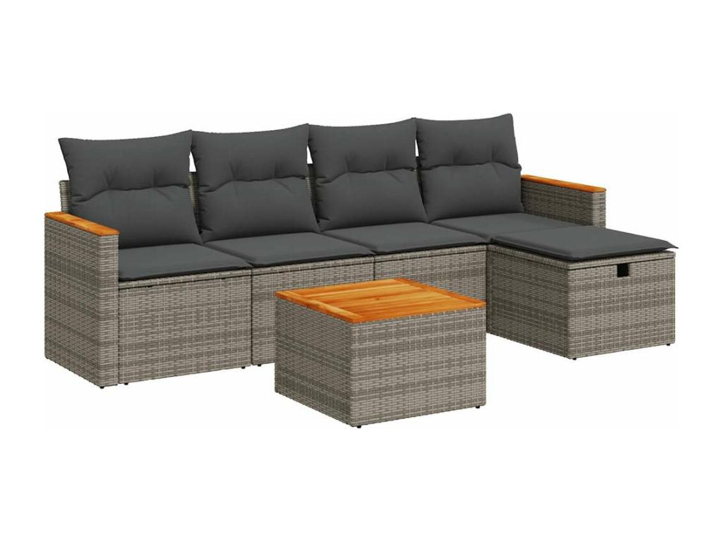 6-Piece Outdoor Patio Set with Cushions Wicker - Gray, Wicker