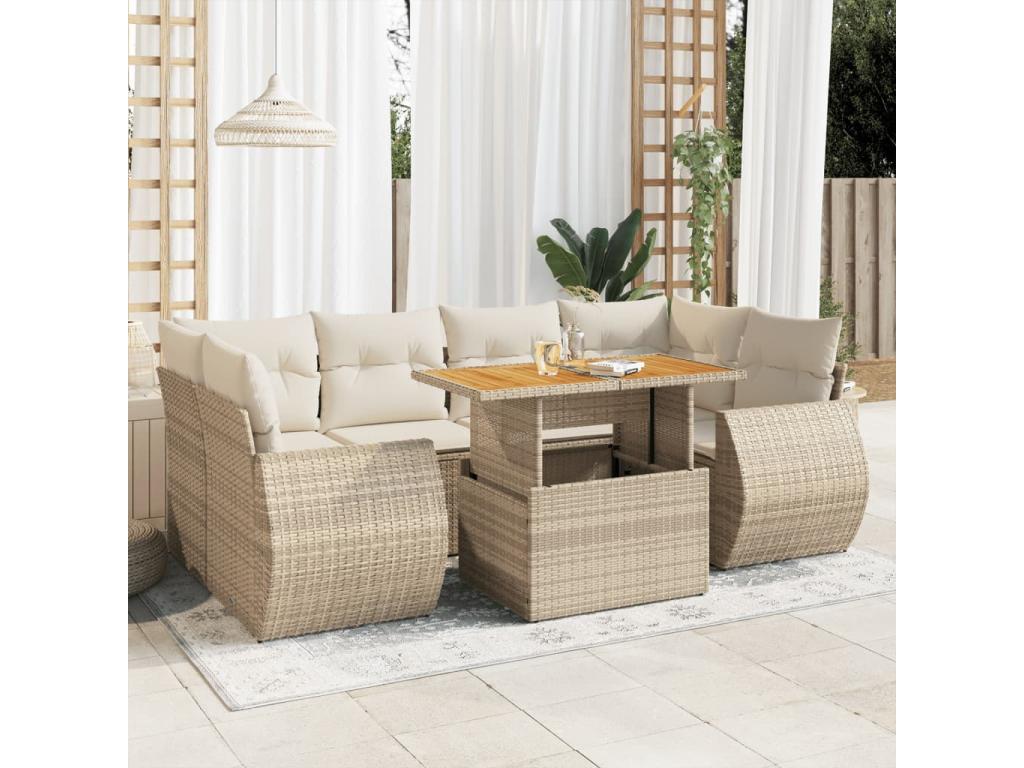7-Piece Outdoor Patio Set with Cushions Wicker - Beige, Wicker 0575