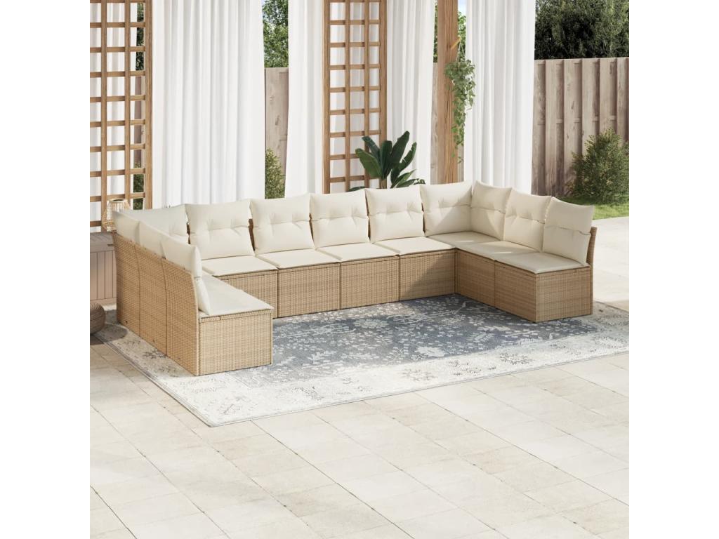10-Piece Outdoor Patio Set with Cushions Wicker - Beige, Wicker B485