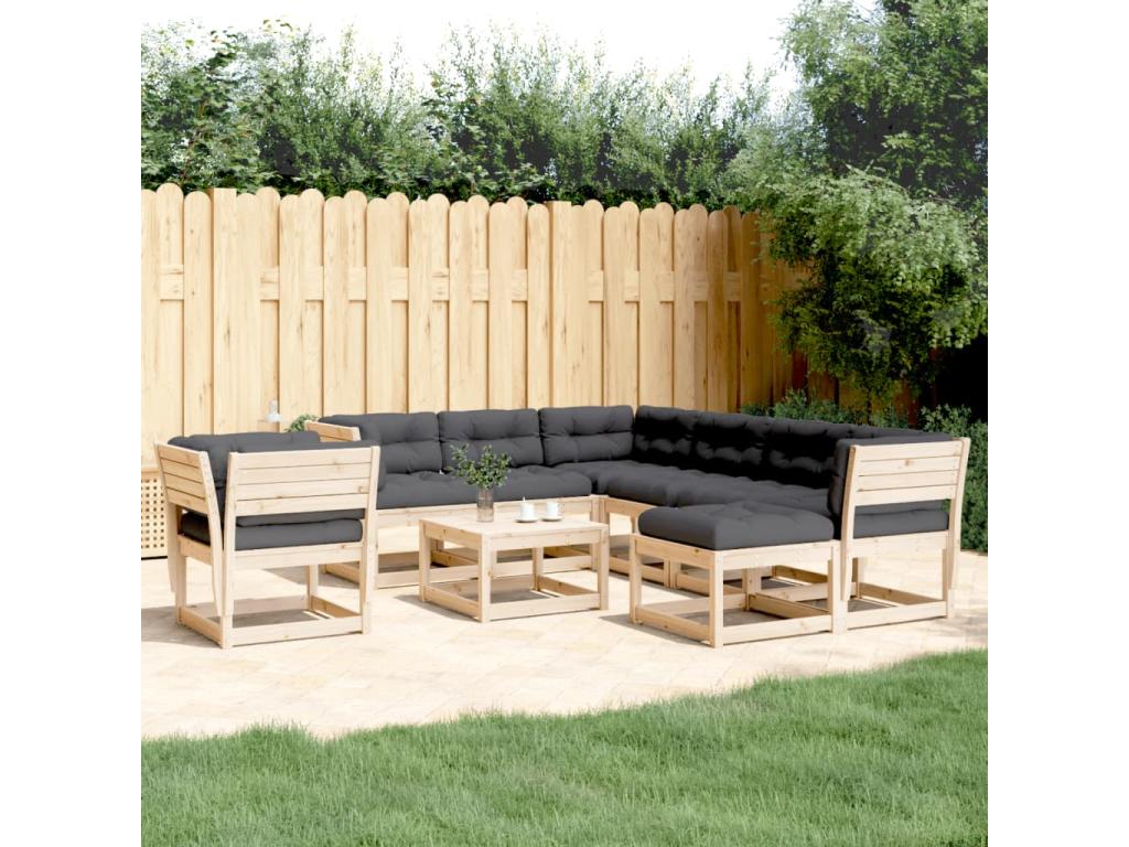 8-Piece Outdoor Patio Set with Cushions Solid Pine Wood - Brown