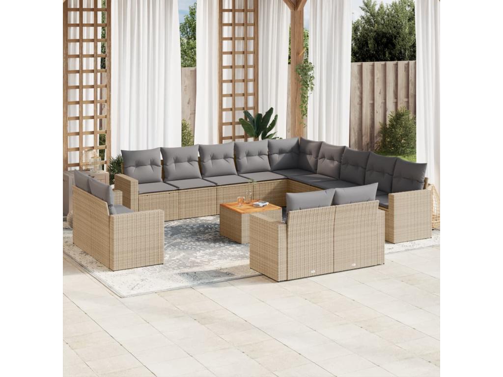 14-Piece Outdoor Patio Set with Cushions Wicker - Beige
