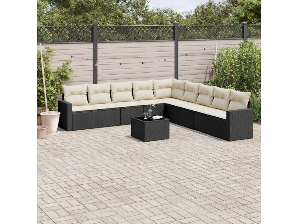 10-Piece Outdoor Patio Set with Cushions Wicker - Black, Wicker 765F