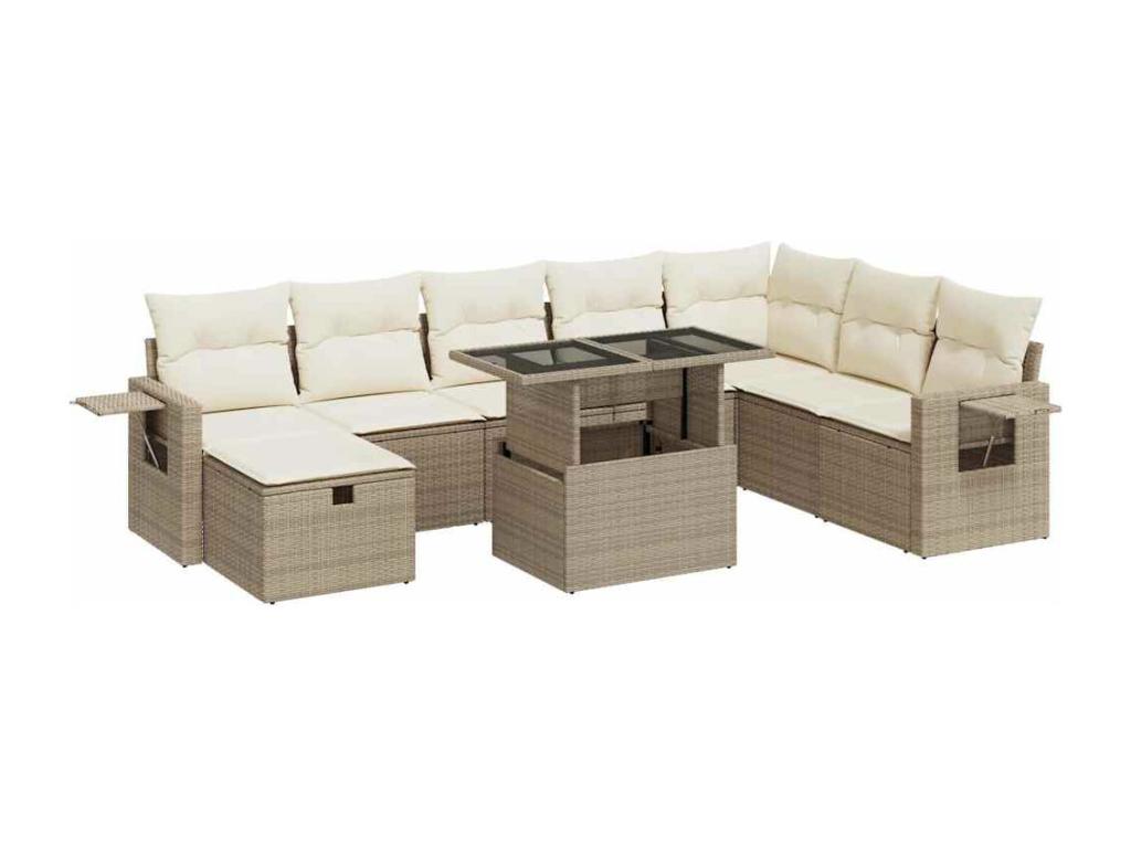 9-Piece Outdoor Patio Set with Cushions Wicker - Beige, Wicker