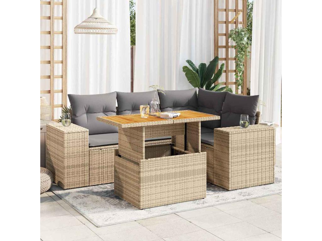 5-Piece Outdoor Patio Set with Cushions Wicker - Beige