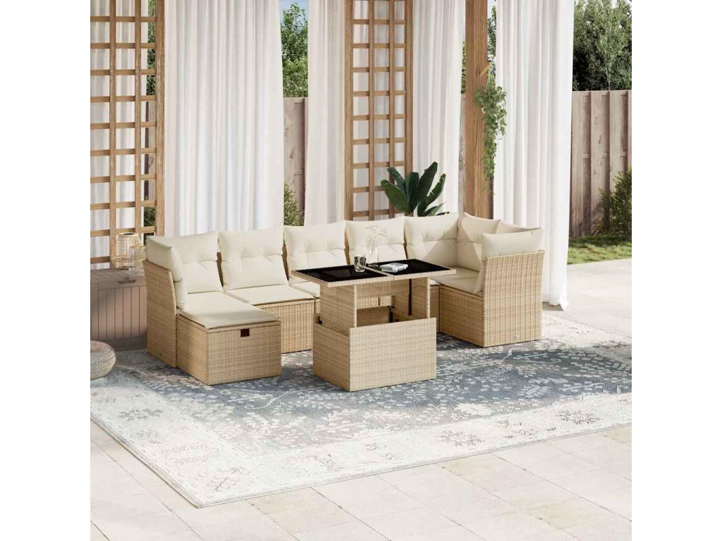 8-Piece Outdoor Patio Set with Cushions Wicker - Beige, Wicker 7816