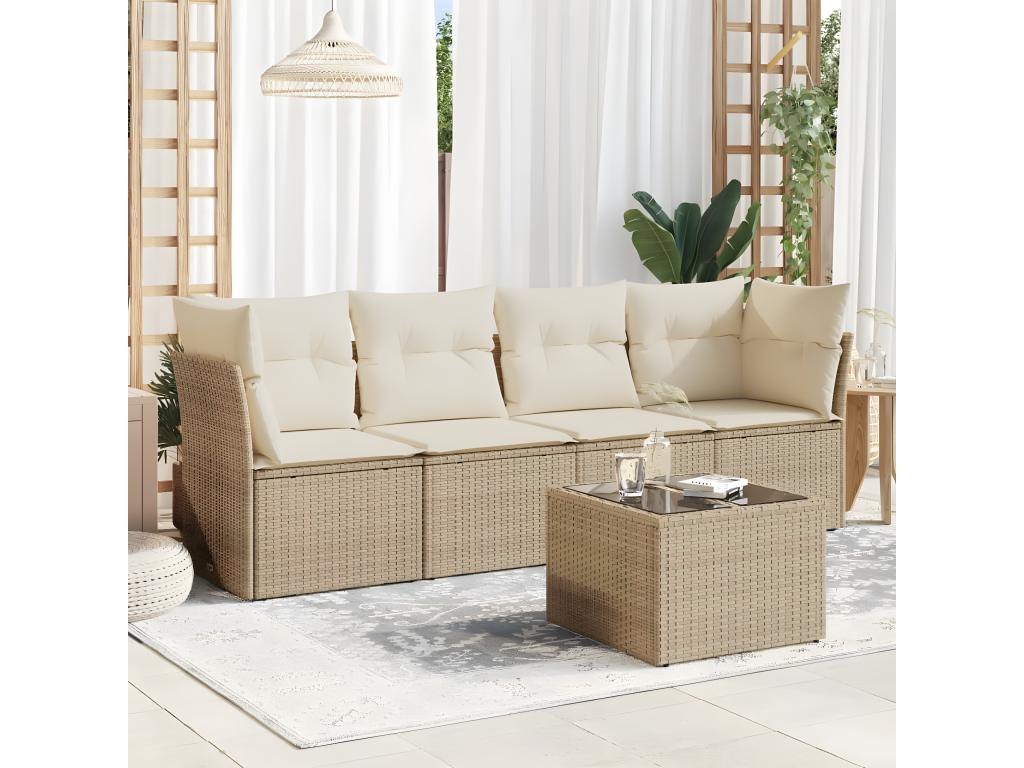 5-Piece Outdoor Patio Set with Cushions Wicker - Beige, Wicker BADF