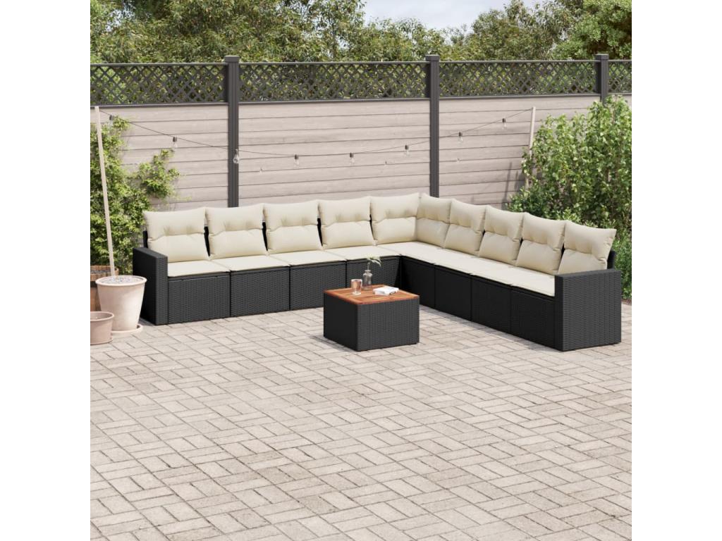 10-Piece Outdoor Patio Set with Cushions Wicker - Black, Wicker 74D2
