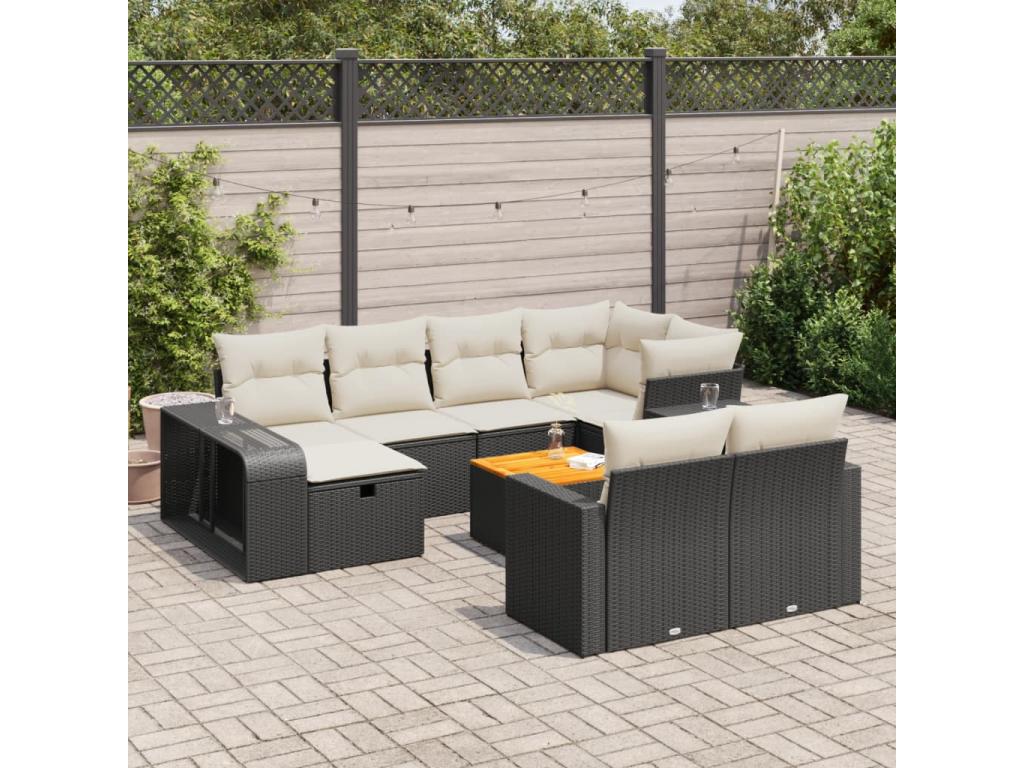 11-Piece Outdoor Patio Set with Cushions Wicker - Black, Wicker 3308