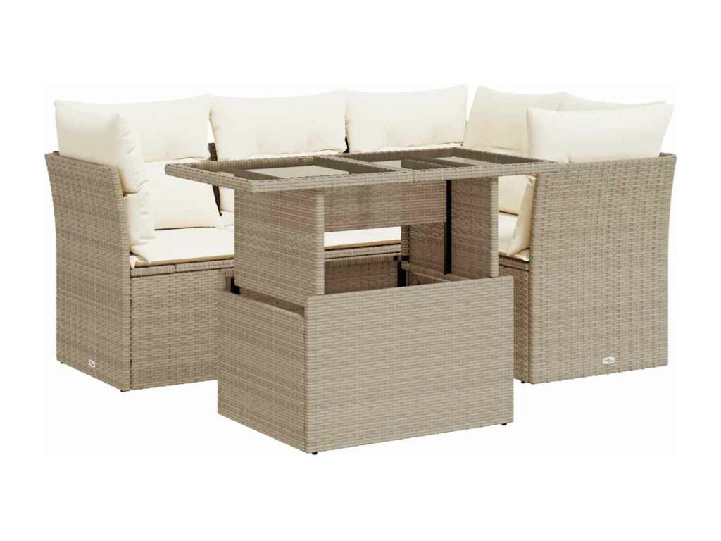 5-Piece Outdoor Patio Set with Cushions Wicker - Beige, Wicker