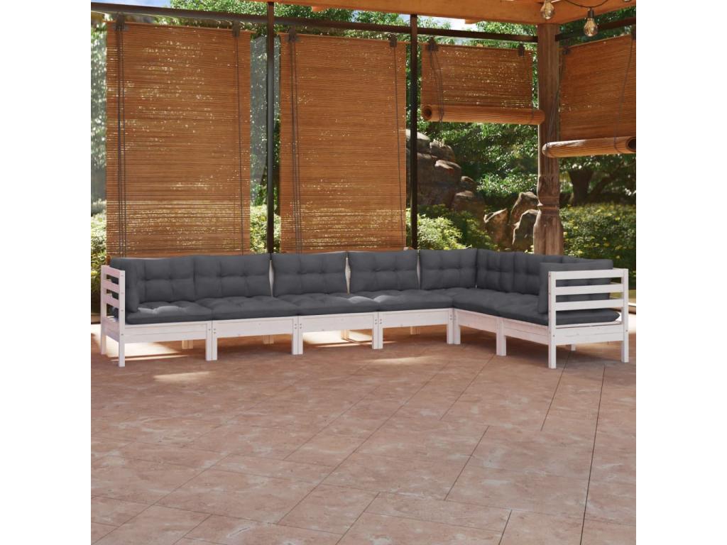 7-Piece Outdoor Patio Set with Cushions Solid Pine Wood - White