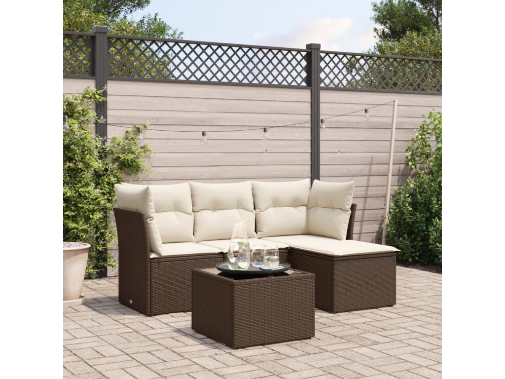 5-Piece Outdoor Patio Set with Cushions Wicker - Brown