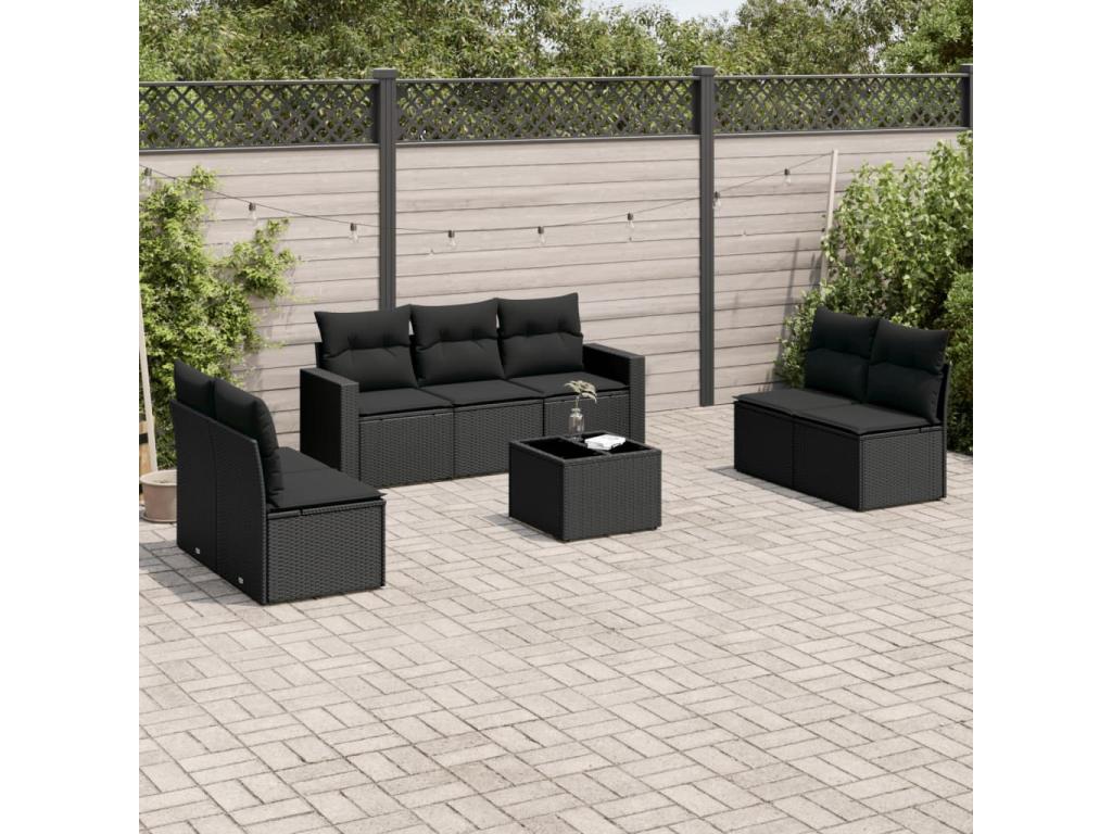 8-Piece Outdoor Patio Set with Cushions Wicker - Black, Wicker