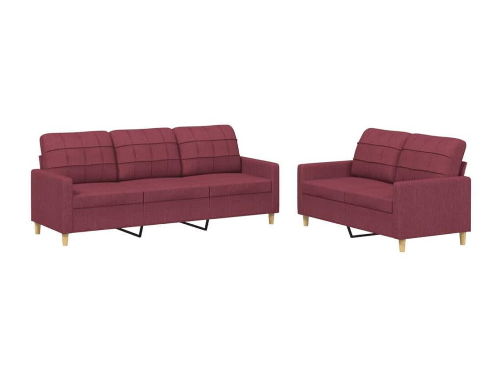 2-Piece Sofa Set with Cushions Fabric - Red