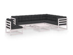 8-Piece Outdoor Patio Set with Cushions Solid Pine Wood - White