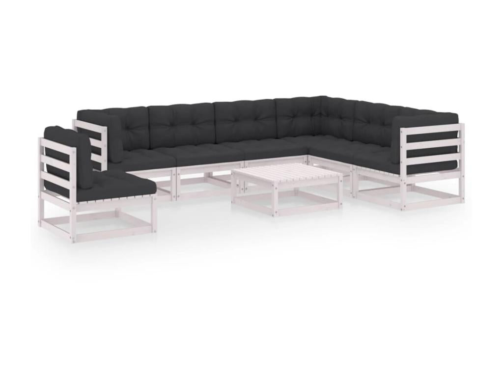 8-Piece Outdoor Patio Set with Cushions Solid Pine Wood - White