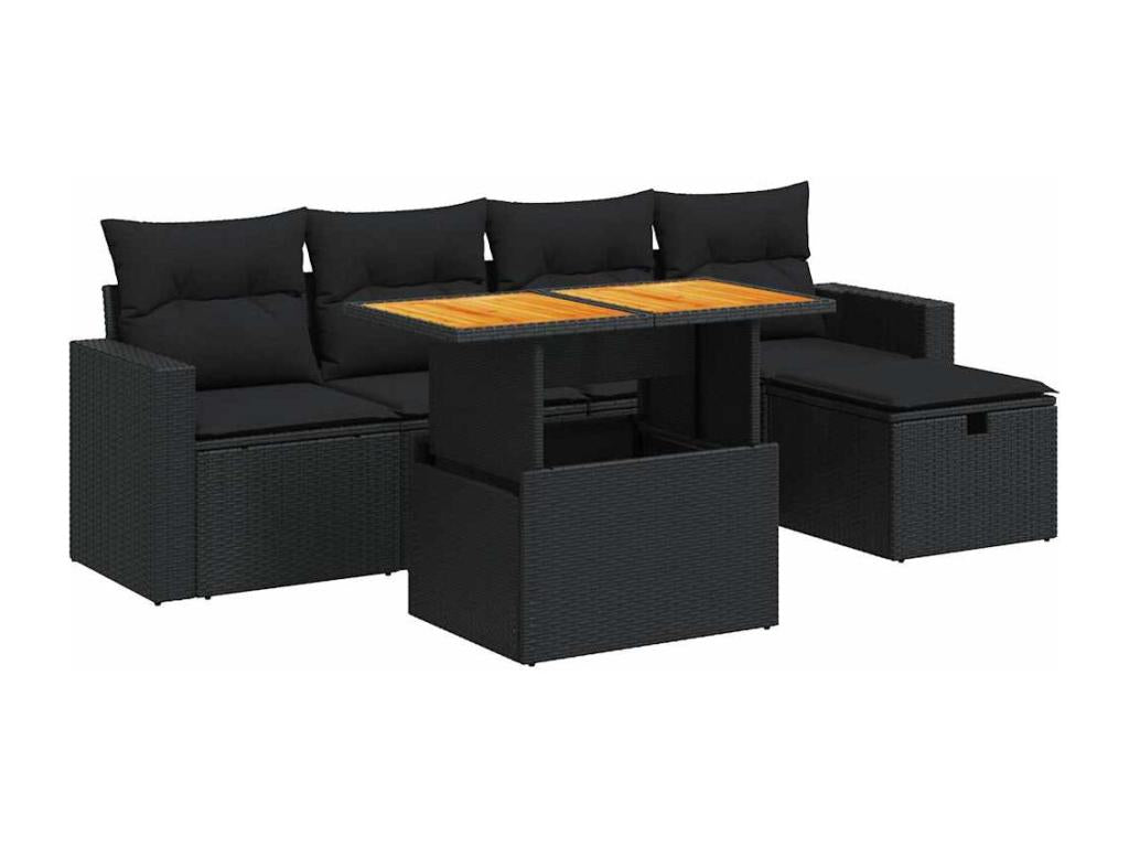 6-Piece Outdoor Patio Set with Cushions Wicker - Black