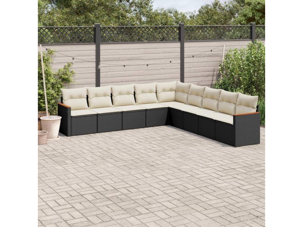 9-Piece Outdoor Patio Set with Cushions Wicker - Black, Wicker 82A1
