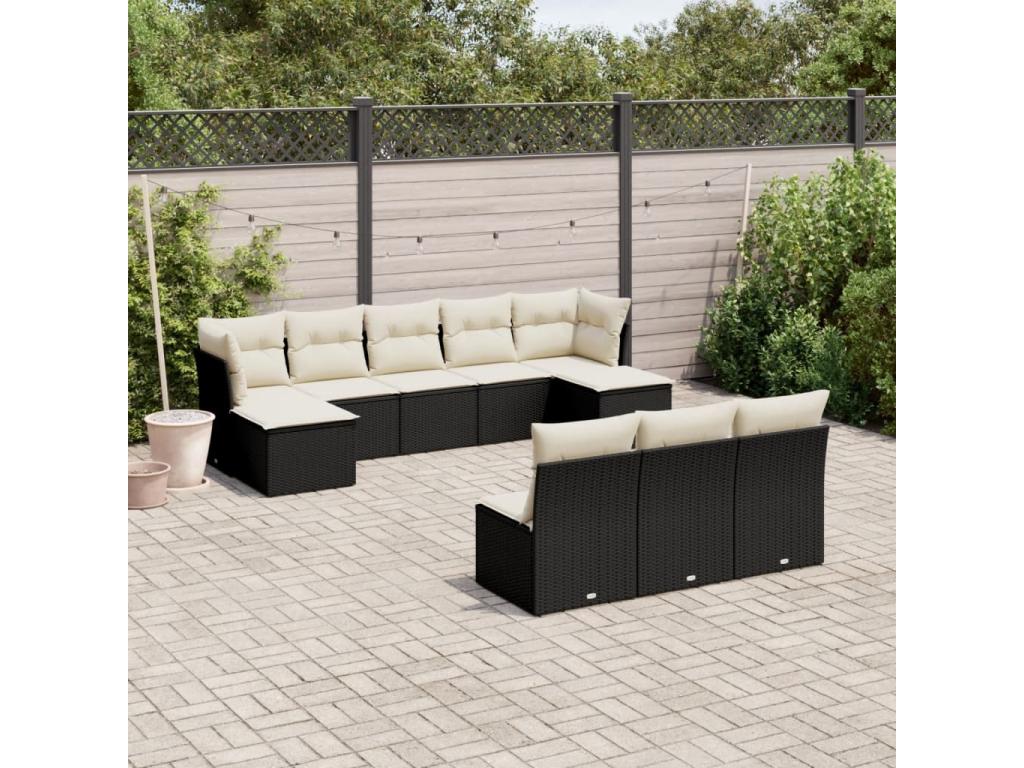 10-Piece Outdoor Patio Set with Cushions Wicker - Black
