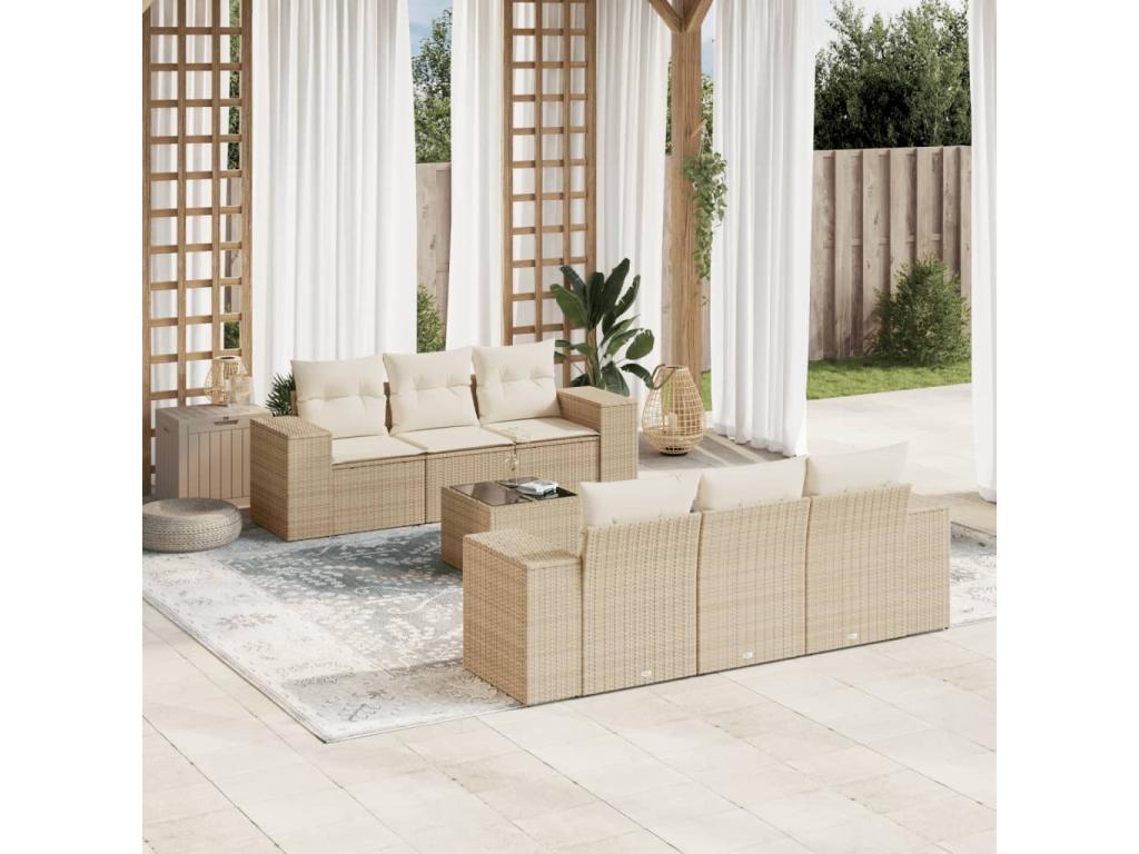 7-Piece Outdoor Patio Set with Cushions Wicker - Beige, Wicker