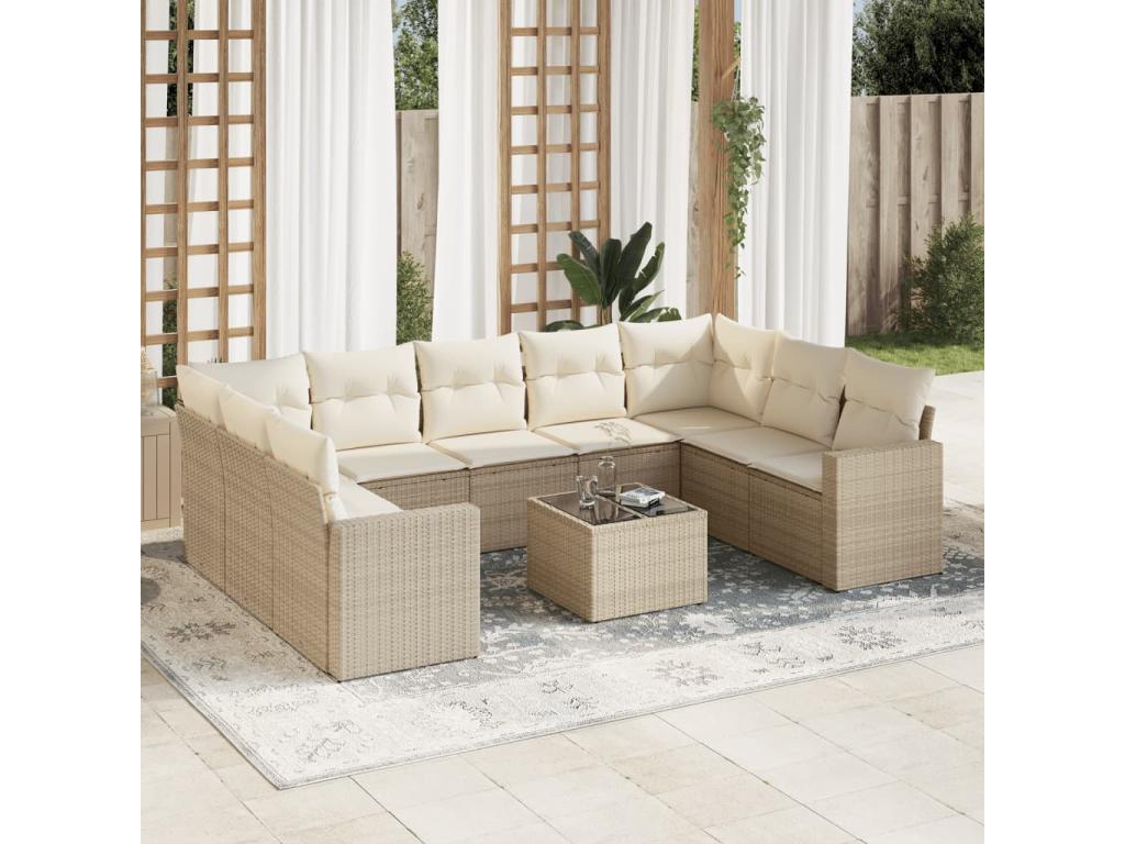 10-Piece Outdoor Patio Set with Cushions Wicker - Beige